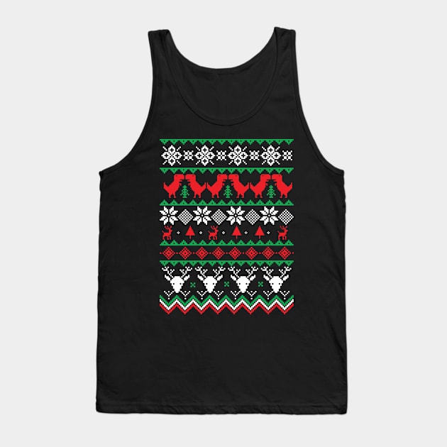 Ugly Dinosaur Christmas Sweater T Rex Tank Top by RAWRTY ANIMALS